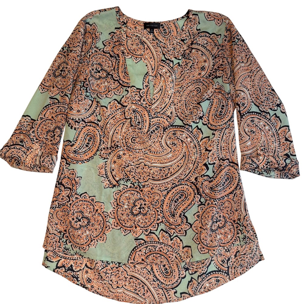 Limited Paisley Tunic Top Women Medium 3/4 Sleeve Boho Work Sophisticated Mature